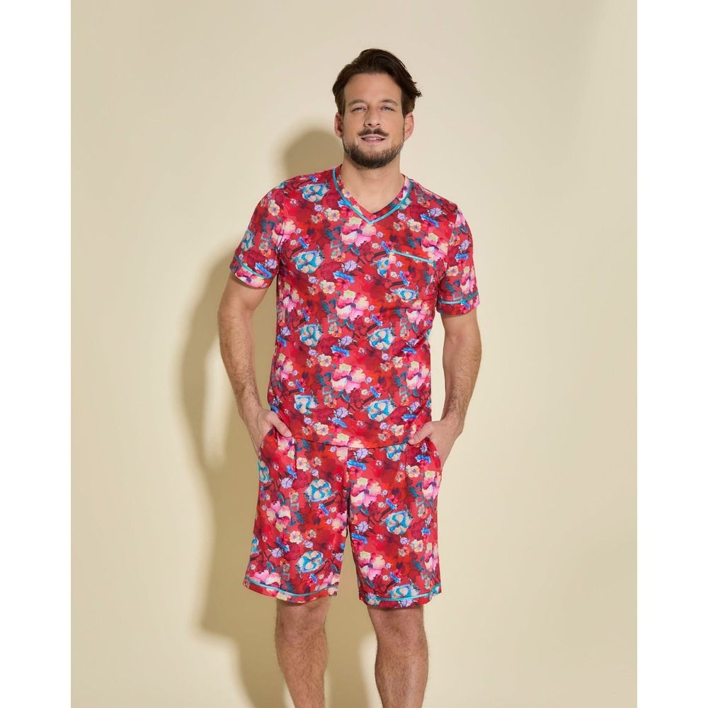 Cosabella Bella Mens Printed SS Top Short PJ Set Faded Rose Andaman Sea Large